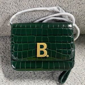 Authentic Balenciaga Dark Green Croc-Embossed Mini Bag